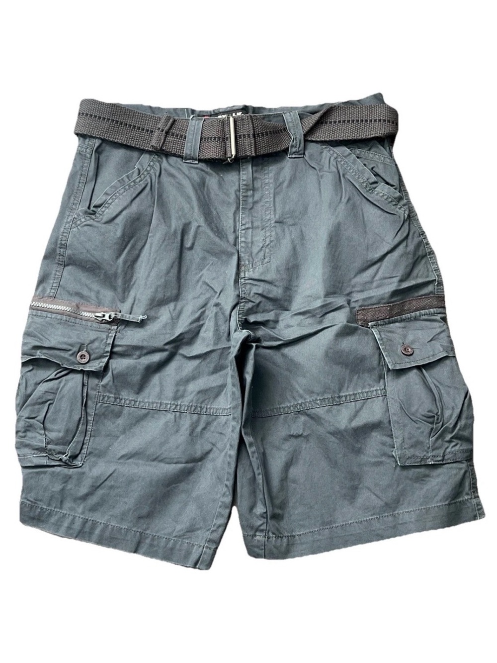 Airwalk Cargo Shorts Mens Size 34 Dark Gray Belt 12" Inseam 100% Cotton Outdoor